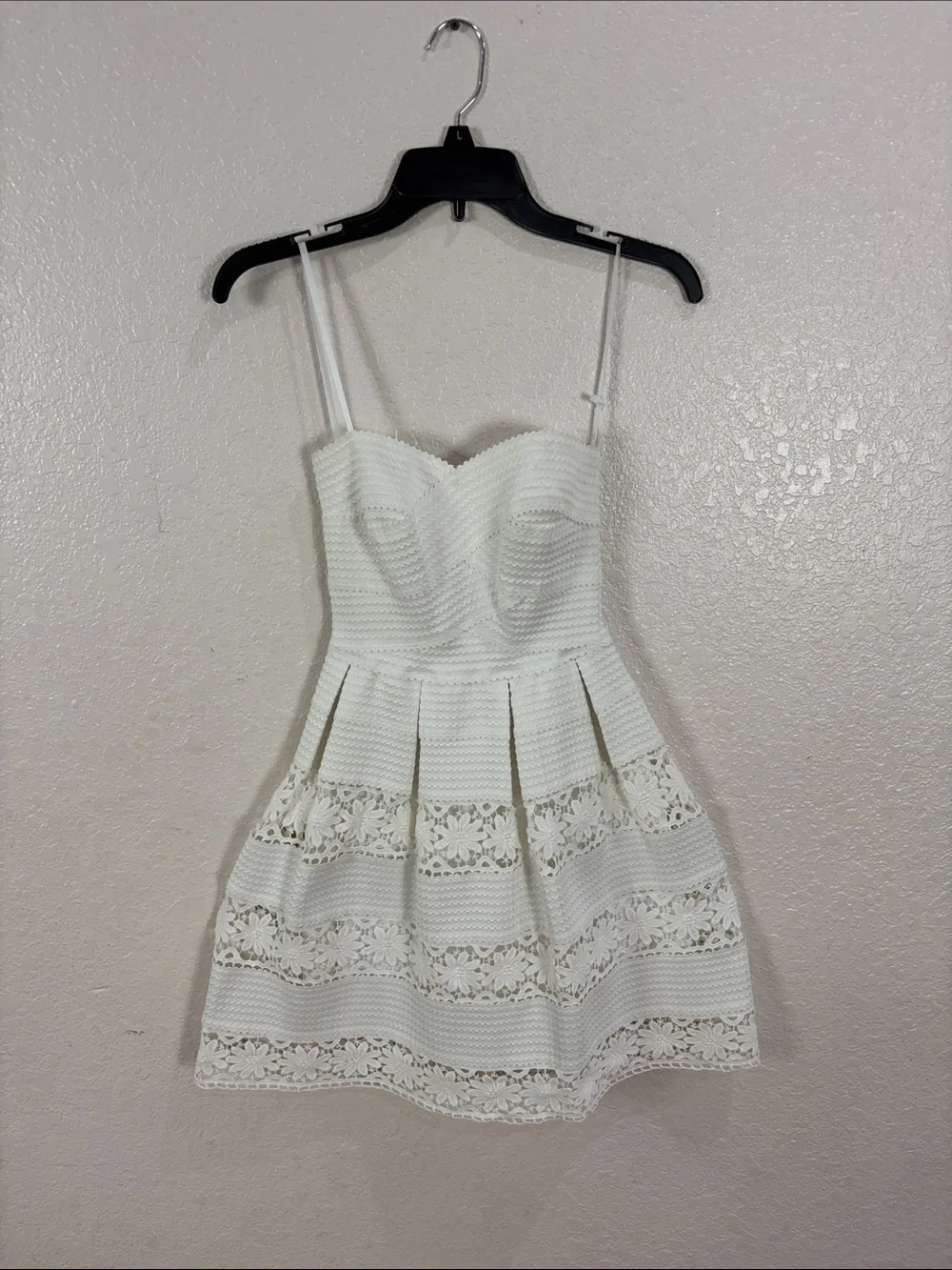 B.DARLIN ,Size 1-2,White Lace-Trim Fit & Flare Dress